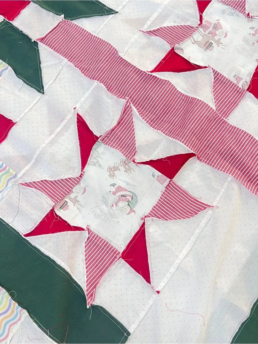 Handmade Peppermint Starlight Cotton Queen size Patchwork Quilt Top/Topper